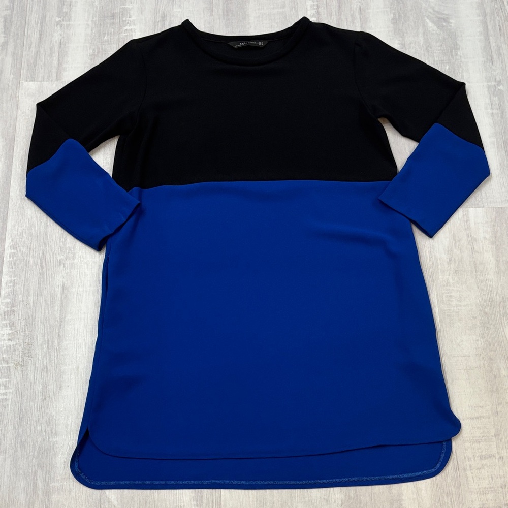 Zara Women’s Dress knee length Black & Royal Blue Medium